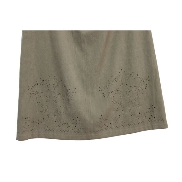 Talbots Maxi Skirt Size 10 Olive Green Perforated Boho Stretch A-Line Festival - Picture 12 of 14